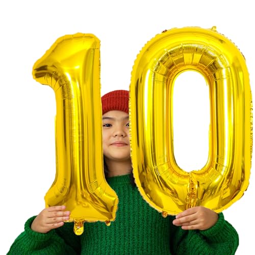 Image of SINBEE Gold 10 Number Balloon, 40 Inch Mylar Foil Reusable Party Decoration for Birthday, Anniversary, Ceremony, Business Event