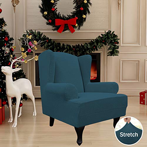 Image of Easy-Going Stretch Large Wingback Chair Sofa Slipcover Deep Teal