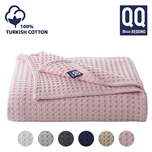 QoupQuru Turkish Cotton Waffle Weave Bed Blanket - 400 GSM - Perfect