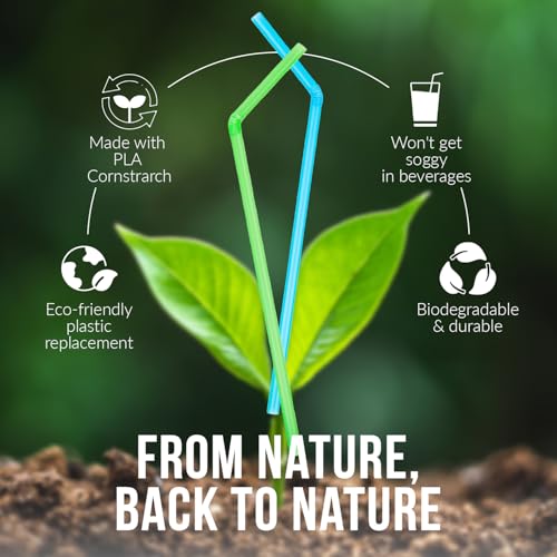 Weemium Compostable Straws Disposable 300 Pack | 100% Plant-Based Plastic-free, Disposable and Biodegradable | Flexible Colorful Drinking Straws are Best Alternative to Plastic