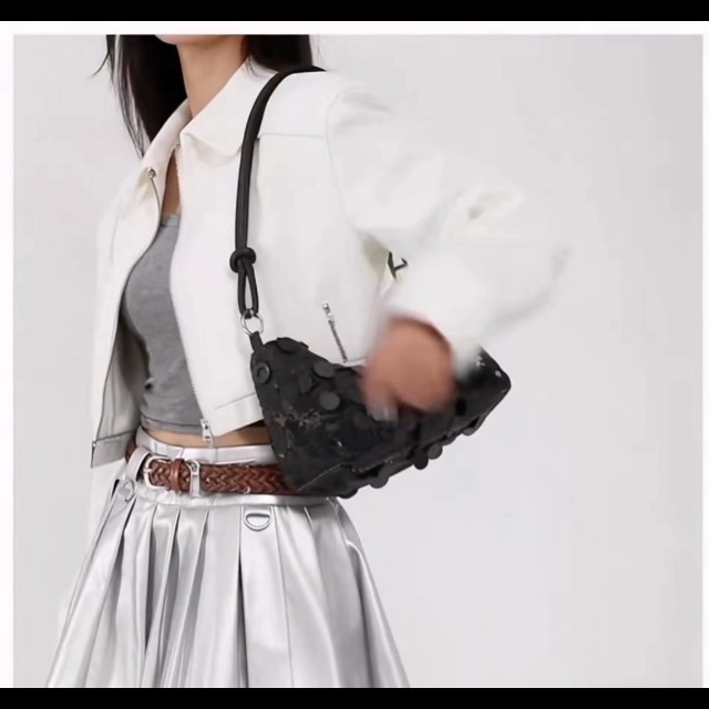 Bolso de hombro pequeño con lentejuelas plateado miniatura 7