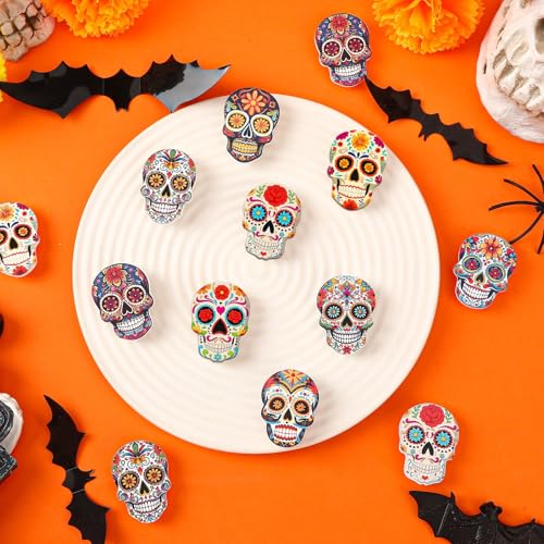 36 PCS Day of The Dead Acrylic Brooch, Sugar Skull Label Pins Dia De Los Muertos Flower Skull Holiday Brooch Pins for Clothes Backpack Jewelry Hat Jacket Decoration4