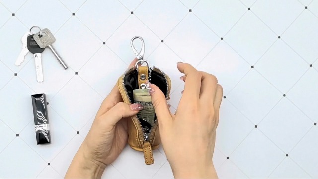 Bird&Fish Keychain Wallet for Women and Men, Genuine Leather Coin