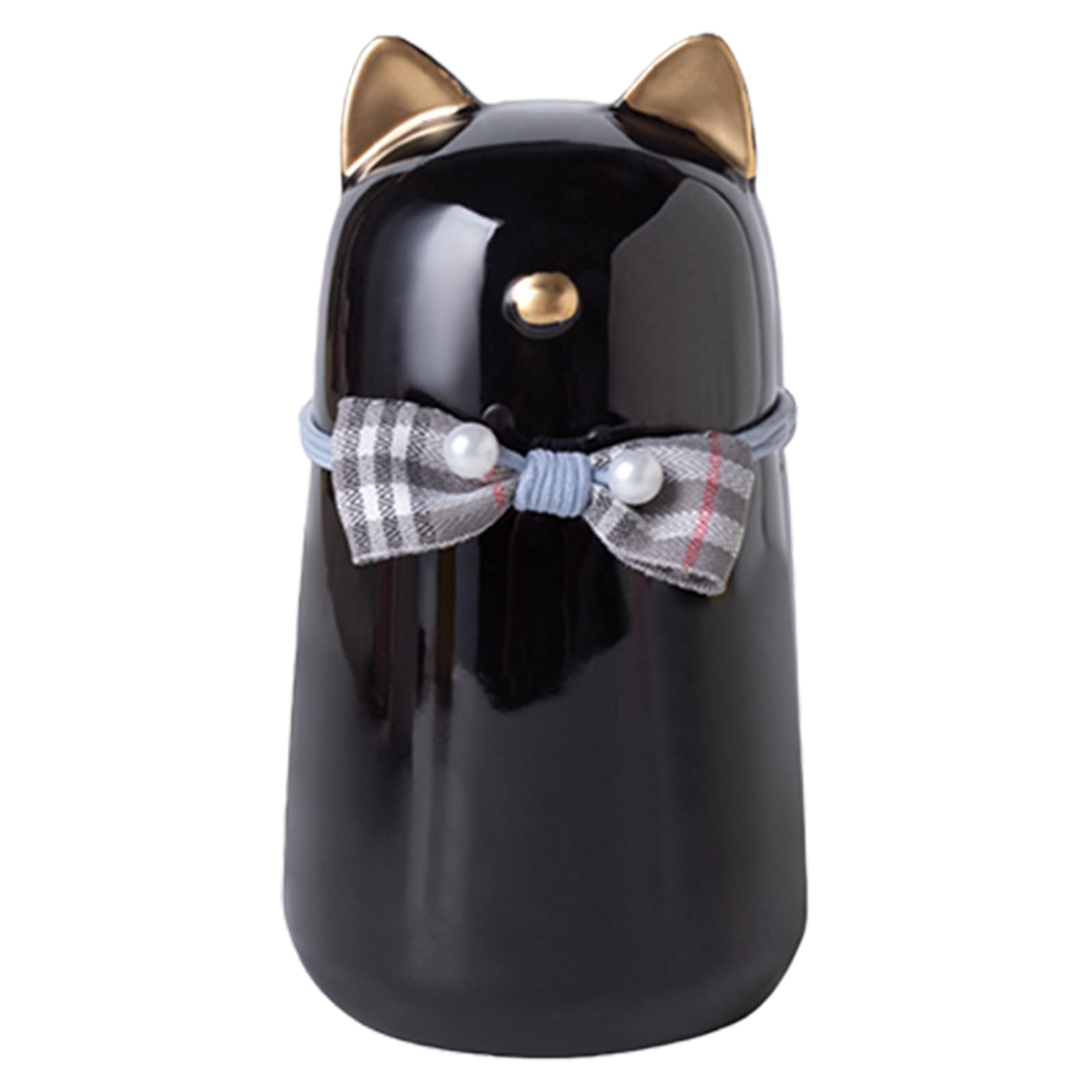 Duuclume Handcrafted Ceramic Cat Urn for Ashes,Bow Tie Cat Shaped Funeral Memorial Keepsake,Pet Urn for Indoor & Outdoor Use (Gold Black)
