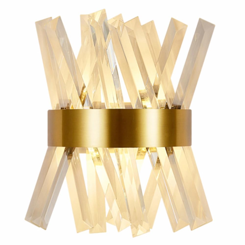 SXECAEPS Crystal Wall Scocne, Stainless Steel Lamp with Strip Lampshade, Modern Nordic Lighting - G4 Socket, Bedroom Bedside Living Room Hallway Walllight Fixtures (H:30cm)