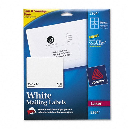 Avery : Shipping Labels with TrueBlock Technology, 3-1/3 x 4, White, 150 per Pack -:- Sold as 2 Packs of - 150 - / - Total of 300 Each