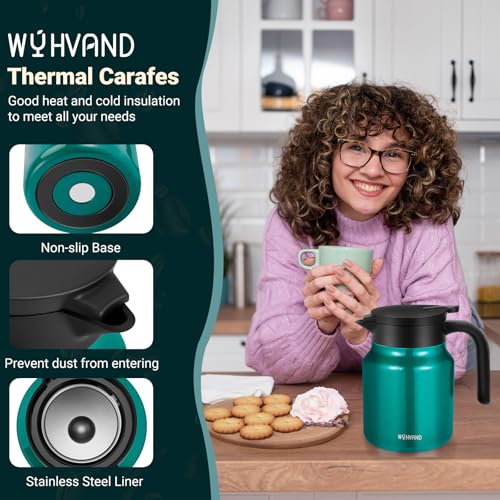 Image of Insulated Coffee Carafe, 34 oz, Keeps Hot for 12H, Agave Teal | Thermal Carafe, One-Hand Pour, Leakproof Lid, Anti-Slip Base for Personal Use