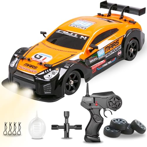 Image of Liberty Imports RC Drift Car 1 /16 2.4GHz 4WD Remote Control Sport Racing On-Road Vehicle with LED Light, Batteries and Drift Tires (Orange)