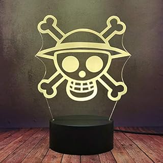 Skull Head Sign Logo Light 3D USB Plug Desk Lamp Japan Anime Cool Boy Luffy LED Colorful Night Light Novelty Home Art Decor Flash Creative Design Holiday Xmas Toy Gift for Baby Kid