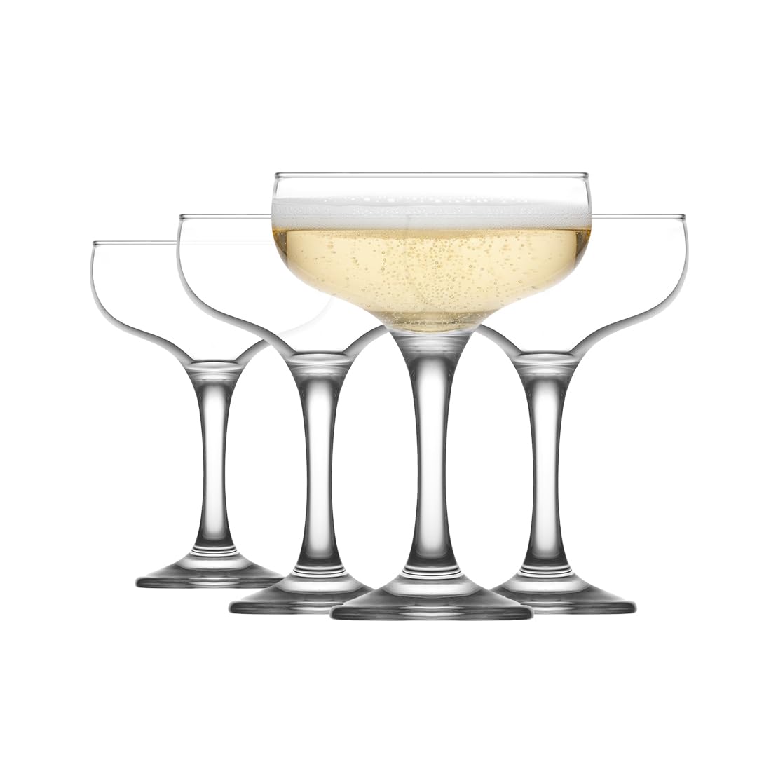 LAV 6x Clear 235ml Misket Glass Champagne Saucers - Vintage Glass Espresso Martini Prosecco Wine Gin Coupe Glasses Set