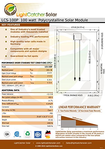 Lightcatcher-Solar 100 Watt Solar Panel Kit, Polycrystalline Solar Panel And Pwm Charge Controller #TOP3