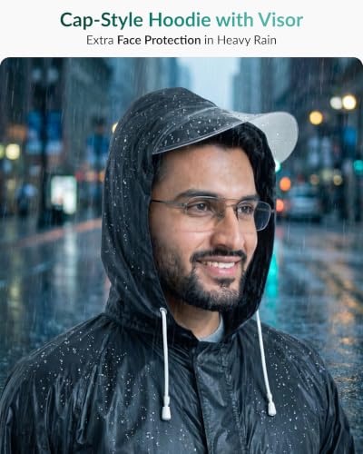 Image of Destinio Poncho for Men, Poncho for Women-Thick Waterproof PVC, Rain Coat, Reusable - Transparent Pocket Raincoat with Hood, Full Cover for Bag in Travel, Trekking, Bike Riders