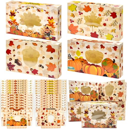 24pc Fall Cookie Boxes with Window Autumn Maple Leaf Cookie Gift Cardboard Paper Treat Boxes for Fall Harvest Wedding Thanksgiving Party Supplies