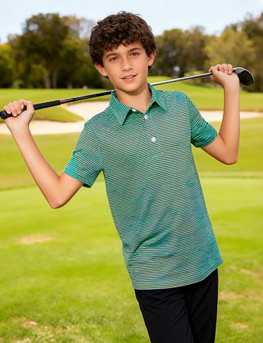 Cuddomper Boys Polo Stripe Shirt Size 7-8 Drak Green Short Sleeve Golf Top - image 5
