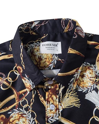Mens Luxury Dress Shirts Baroque Gold Chain Print Casual Long Sleeve Button Down Buchona Shirt for Party3