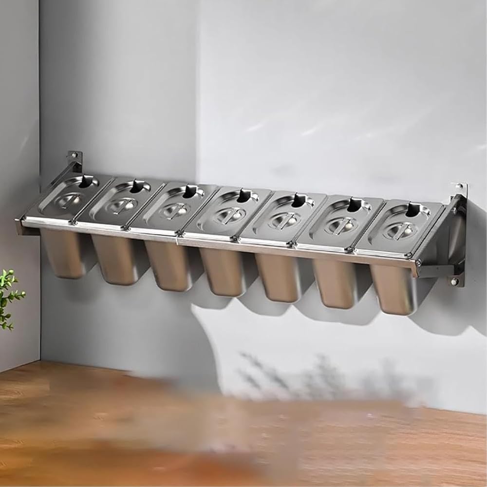 Set portaspezie da parete in acciaio inox con coperchio, contenitori da cucina per la preparazione di alimenti, buffet e pizza (3 griglie)
