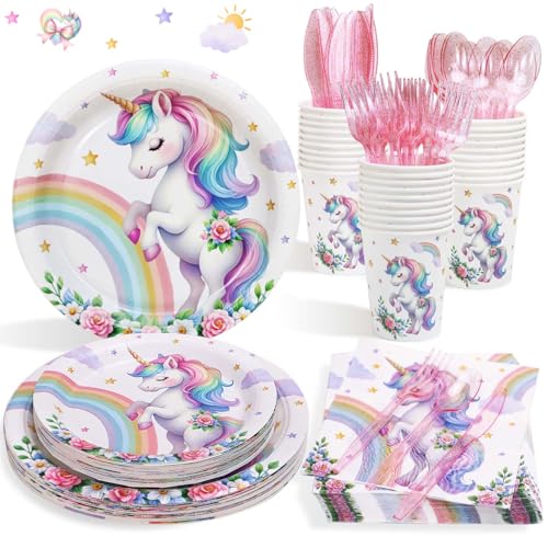175Pcs Unicorn Birthday Decorations Plates Set, Decoracion De Cum...
