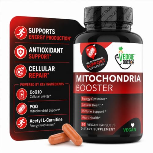 Vegan Mitochondrial Support Advanced Cellular Wellness & Natural Energy Formula with CoQ10 PQQ Acetyl-L-Carnitine Alpha-Lipoic Acid Magnesium BioPerine - Daily Support (60 Capsules)