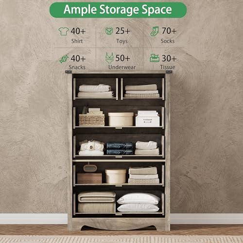 Image of Dresser for Bedroom with 6 Drawers, 46 inch Tall Wood Chest of Drawers with Deep Drawers & Mental Handle, Modern Dresser TV Stand, Wooden Closet Storage Organizer for Living Room, Hallway, Entryway, Grey