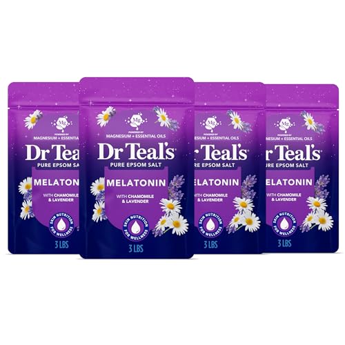Dr Teal's Pure Epsom Salt, Melatonin Sleep Soak with Essential Oil Blend, 3 lb (Pack of 4)