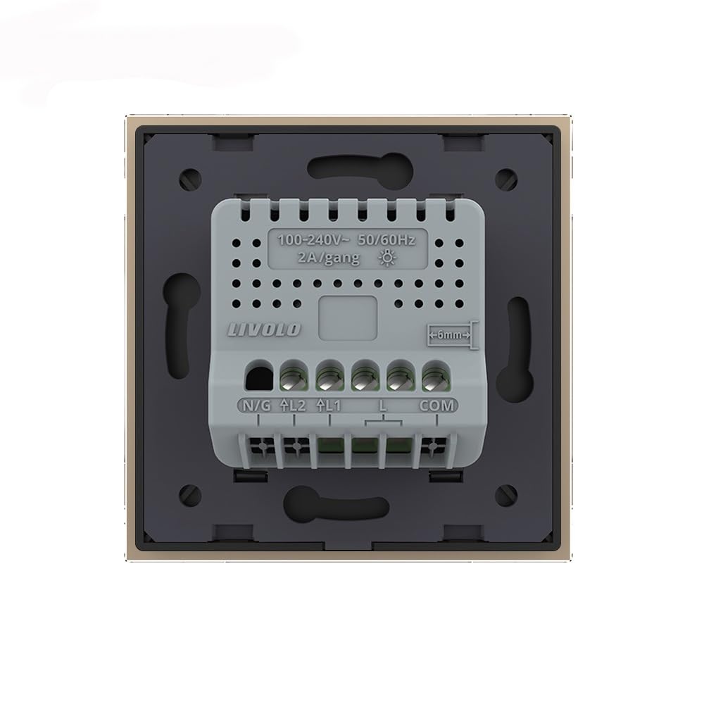 LIVOLO 2-facher dimmbarer Touch Lichtschalter Glasschalter Touchlichtschalter Dimmer Dimmerschalter Glas Wandschalter Glasblende Seriendimmer Gold VL-FC2D2-2G-C2-13