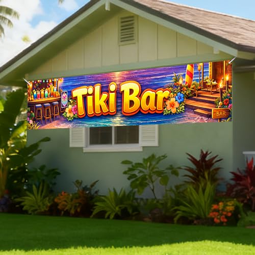 Image of Nuxovilar Tiki Bar Sign Luau Party Decorations 78.7x17.7Inches