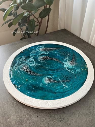 Requins-baleines faits main en peinture ronde 3D pour salon marin