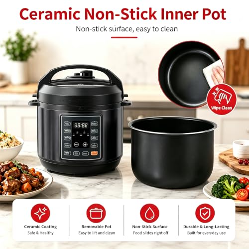 Image of Simple Deluxe 10-In-1 Electric Pressure Cooker, 3QT Instant Multi Cooker, Olla de Presion Nonstick Pot 3 Quarts for Slow Cook, Rice Cook, Steam, Saute, Canning, Yogurt Maker, Warm, Black