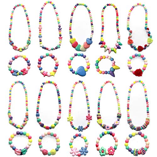 Ewparts Bijoux Filles Princesse Collier Bracelets Ensemble, Bijoux DIY Perles Kit pour Cadeau De Fête De Fille, 20 PCS (Couleur De Bonbon)