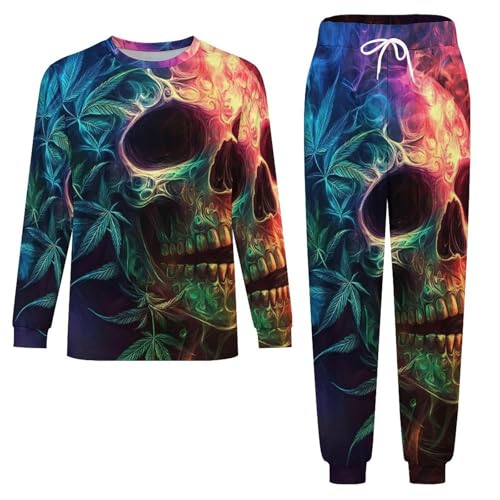 Skull Weed Leaf Smoke Pajama Set Long Sleeve Lounge Sets Sleepwear 2 Pjs Nightwear for Men Women3