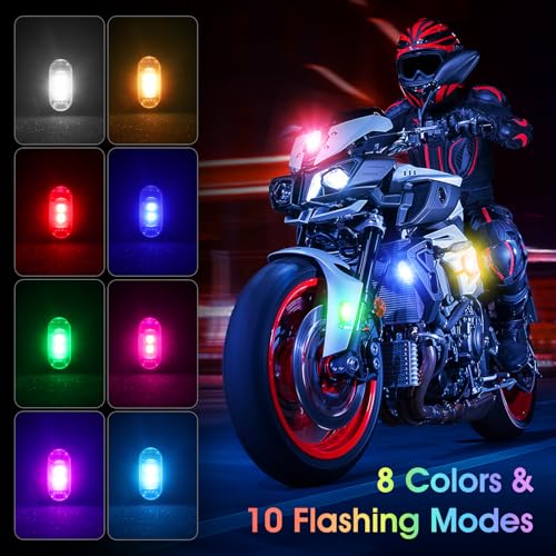 Mineup 4 Stück Kabellose Led Lichter, 8 Farbiges Strobe Drone Light, Fernbedienung Blitzlicht mit Fernbedienung, USB-Aufladung Antikollisionslichter,LED Flugzeug Blitzlicht für Drohne Motorrad