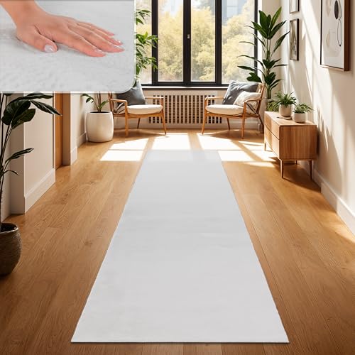 Paco Home Teppich Wohnzimmer Kunstfell weich waschbar modern elegant pflegeleicht Felloptik Uni Seidenglanz flauschig Kurzflor, Grösse:80x150 cm, Farbe:Weiß