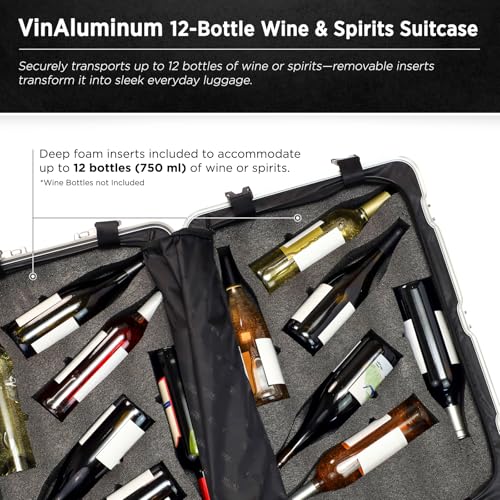 VinGardeValise® VinAluminum Wine Travel Suitcase - 12-Bottle Aluminum Luggage with TSA Lock, Shockproof Foam Inserts, Spinner Wheels, Hard Shell, Airline Approved2