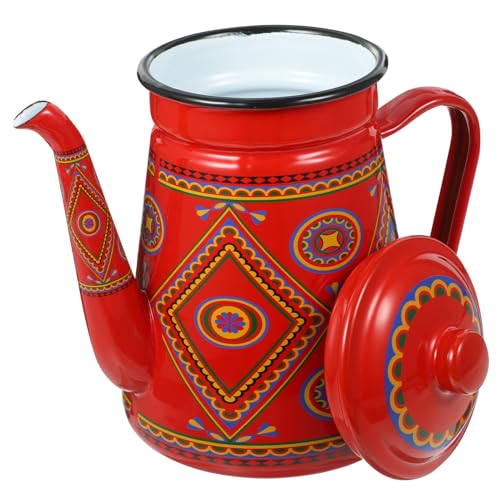 Healifty Cafetière En Émail Rouge 1,5l Bouilloire Vintage Pour Thé Et Café Matériau En Émail Compatible Cuisinière Maison Camping 1 Pièce