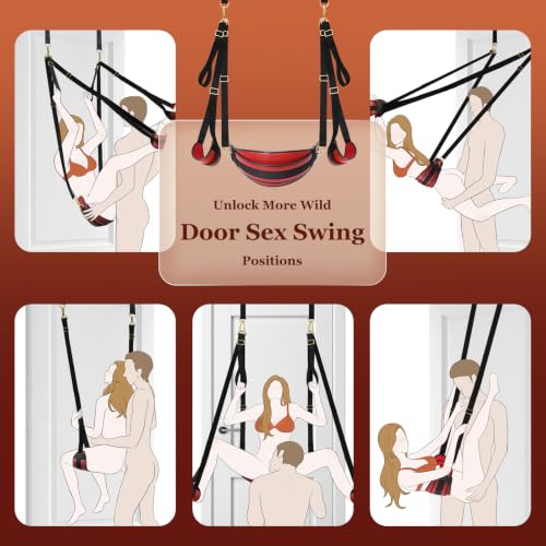 Image of Sex Swing Door 2 in 1 Sex Sling BDSM Bondage Thigh Restraints with Adjustable Sex Straps Hardware Buckle Leather Soft Plush Kinky Adult Sex Toys for Men Women Couples