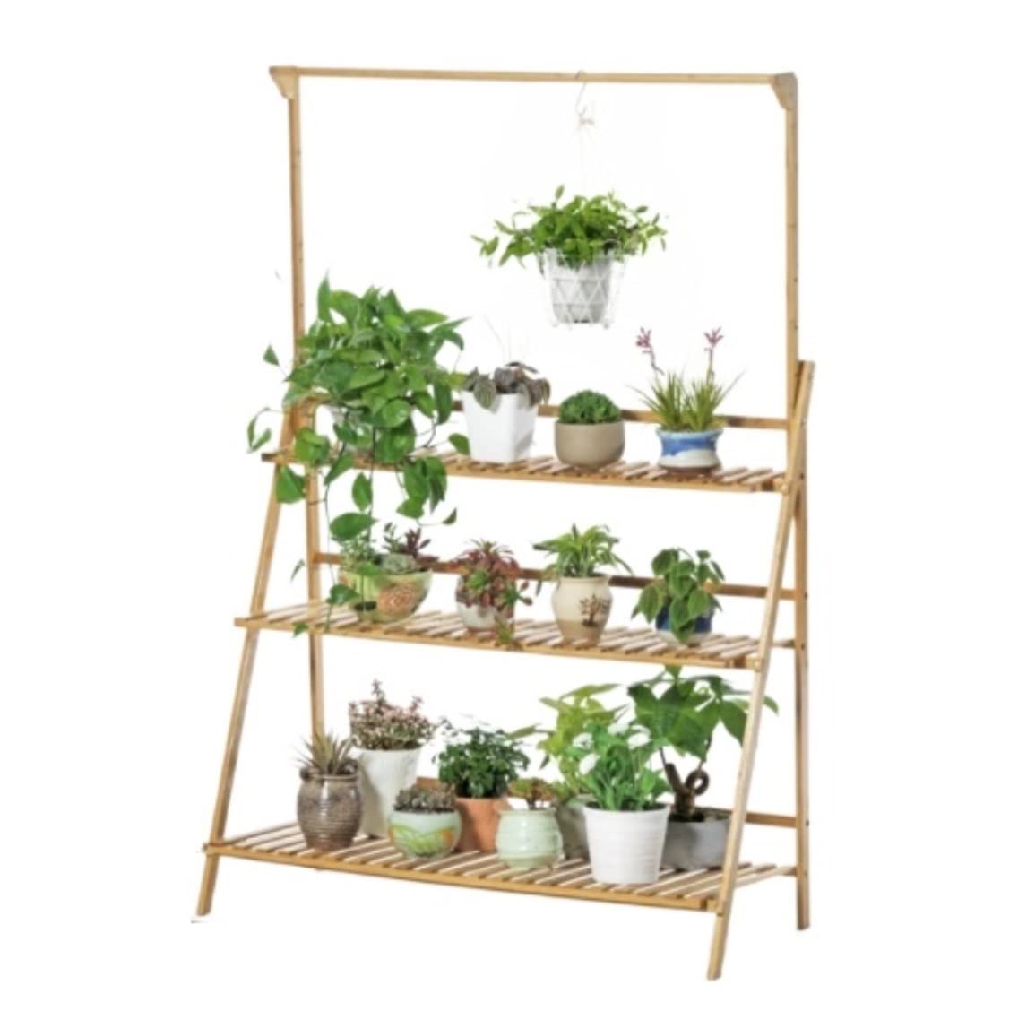 YYLMKMFC-AE Plant Stand Shelves Flower Holder 3-Tier Folding Pot Organizer Display Rack Adjustable Outdoor Shelf(A,40 * 100cm)