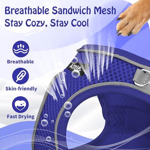 Image of AIITLE Step in Dog Harness and Leash Set - No Pull Escape Proof Vest Harnesses with Soft Mesh and Reflective Bands, Adjustable Pet Outdoor Harnesses for Small and Medium Dogs Royal Blue M
