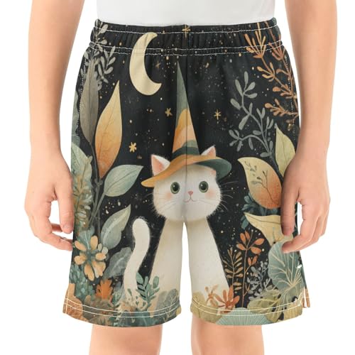 DOMIKING Cat Plants Black Kids Shorts Pull-on Boys Shorts with Elastic Waist Casual Athletic Pants for Outdoor Playwear2