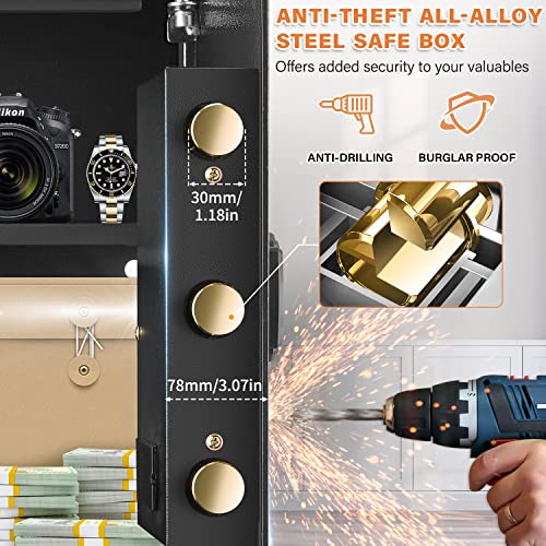 2.2 Cubic Large Fireproof Safe Box With Fireproof Document Bag, Personal Security Home Safe With Removable Shelf, Anti-Theft Lock Box For Money Shotgun Ammunition Jewelry Documents #TOP5