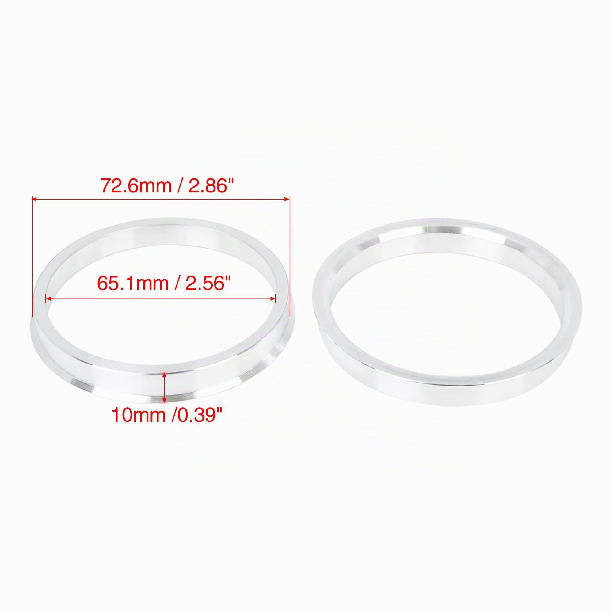X AUTOHAUX Bague De Centrage 72.6-65.1mm 4 Pieces pour Voiture en Aluminium | Diamètre Intérieur 65.1mm, Diamètre Extérieur 72.6mm, Profondeur 10mm, Élimine Vibrations Volant, Ajustement Parfait