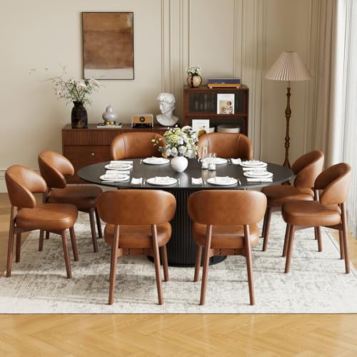 Image of MALOL 47 inch-63 inch Extendable Round to Oval Dining Room Table Chairs Set for 4-8, Modern Wooden Kitchen Table and Chairs with Hidden Storage and Fluted Design for Dining Room /Small Space(Black and Brown)