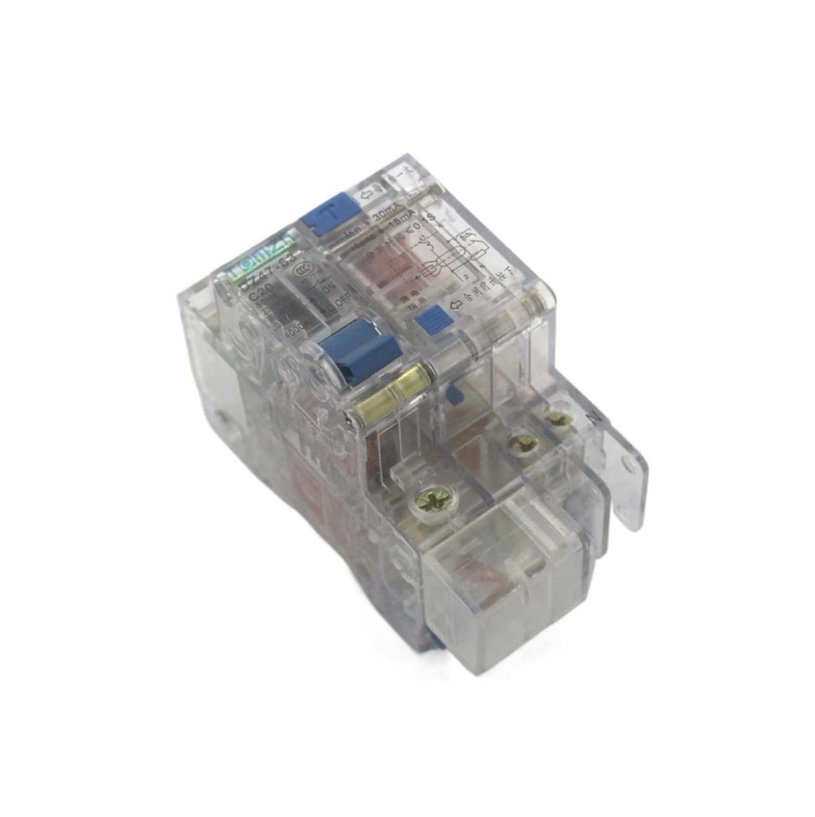 AWWVRLMM Transparent 1P+N 16A 230V~ 50HZ/60HZ Residual Current Circuit Breaker with Over and Leakage Protection