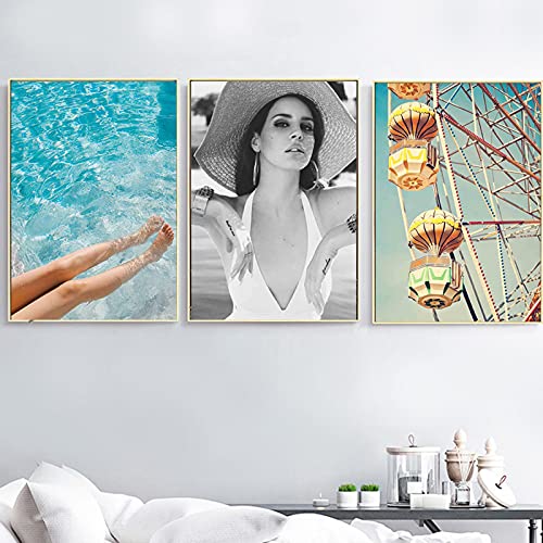 Toile d'art mural palmier et mer style nordique lot de 3 affiches 60x80 cm sans cadre