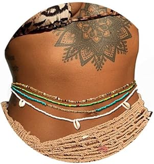 Cosydays African Waist Bead Chain Elastic Body Chains Colorful Belly Beads Seashell Beaded Chain Summer Bikini Jewelry for...