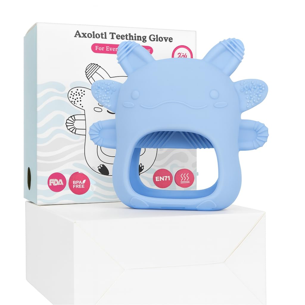 Baby Beißring aus Silikon in Bärchenform – BPA-frei, ab 3 Monaten, weiches Beißspielzeug zur Zahnungs­hilfe – spülmaschinengeeignet, Geschenk zur Geburt (Hellblau)