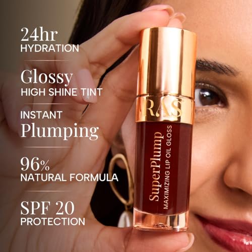 Image of RAS Luxury Oils Hydrating 4-in-1 Super Plump Lip Oil Gloss, Balm, Plumper & Gloss with SPF 20 | Enriched with Natural Oils, Peptides & Hyaluronic Acid - Grape Glow
