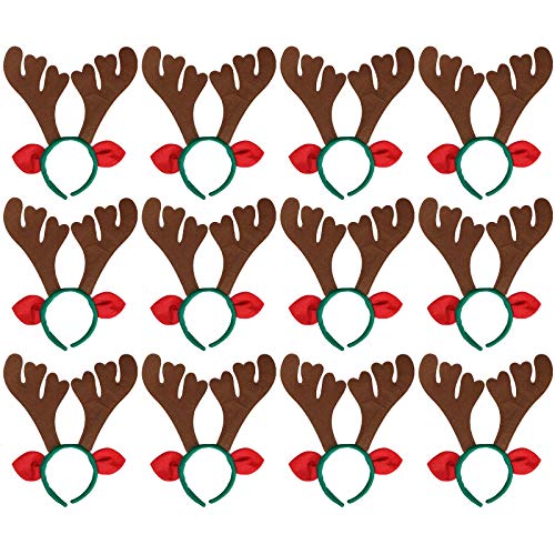Max Fun 12Pcs Christmas Reindeer Antlers Headband Deer Antler Headbands for Christmas Holiday Photo Booth Props Kids Party Favors