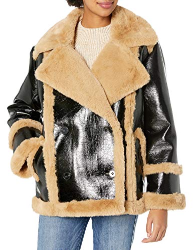 French Connection Women's Faux Fur Coat, Black Multi, X-Small