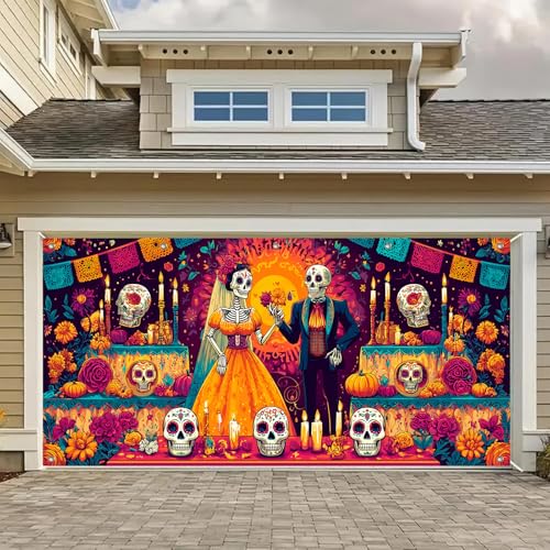 HOMETITUTE Day of the Dead Altar Garage Door Cover 13x6 ft