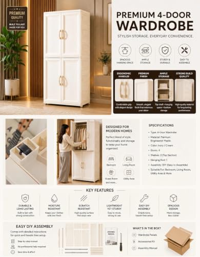 Image of LERIMO Plastic Wardrobe for Clothes | Portable Foldable Wardrobe Almirah for Bedroom | Kids & Baby Clothes Storage Cupboard | Collapsible Plastic Storage Cabinet | Almirah for Kids Clothes